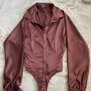 Fashion Nova Silk Button Down Bodysuit